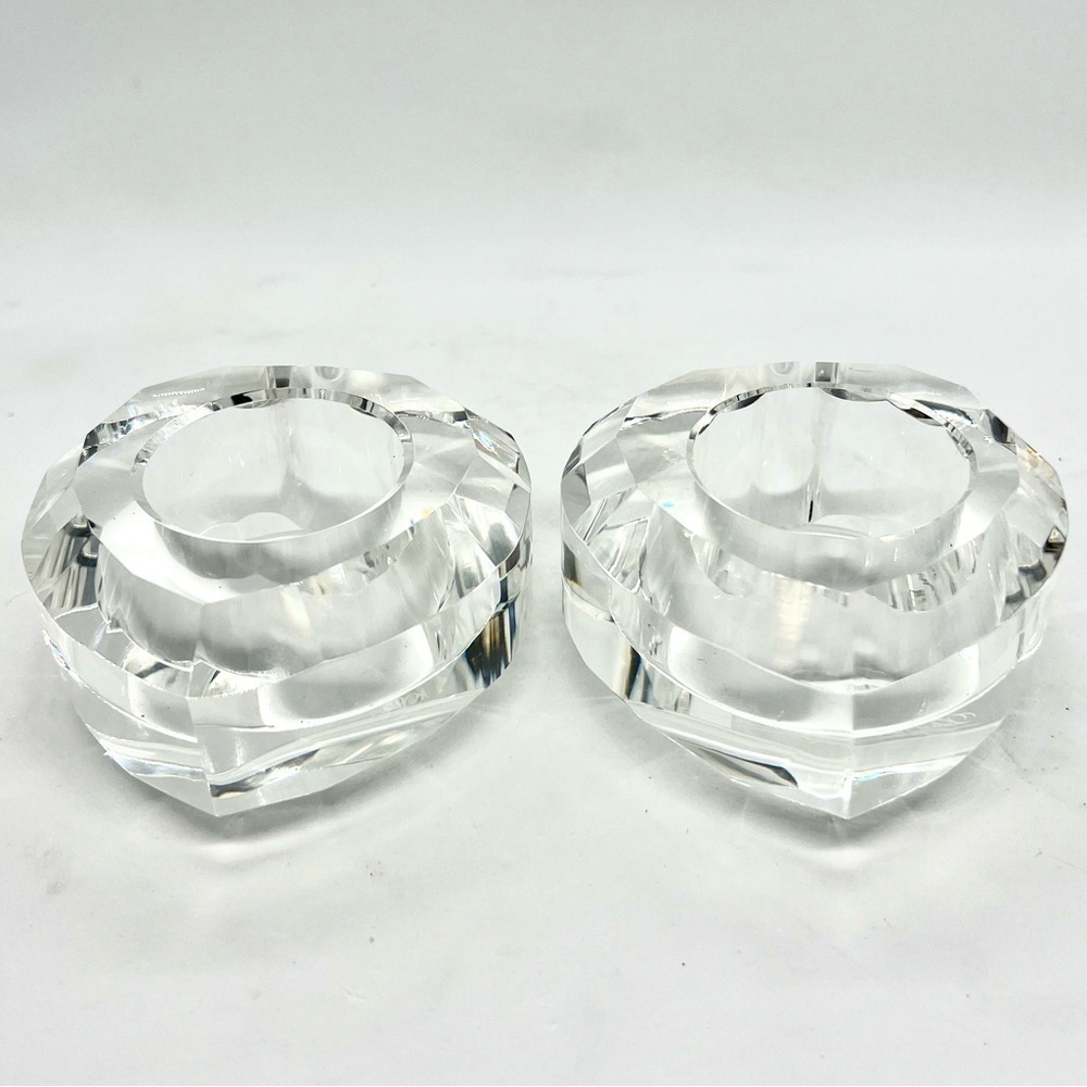 Pair of Oleg Cassini 4" Heart Shaped Crystal Votive Holders